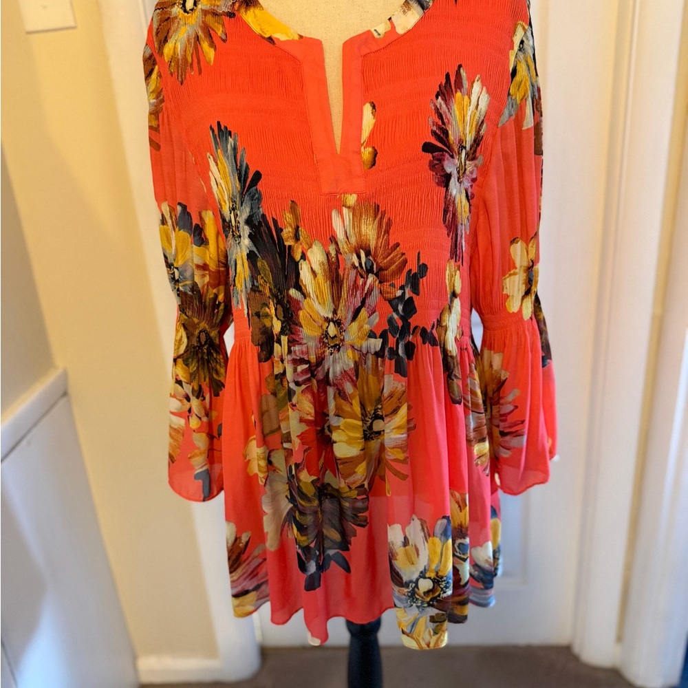 Spense Coral Floral Split-Neck Tunic
